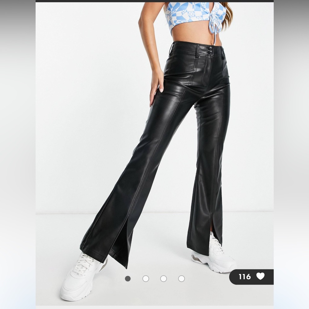 NWT Topshop faux leather buttoned flare pants with front slit 6